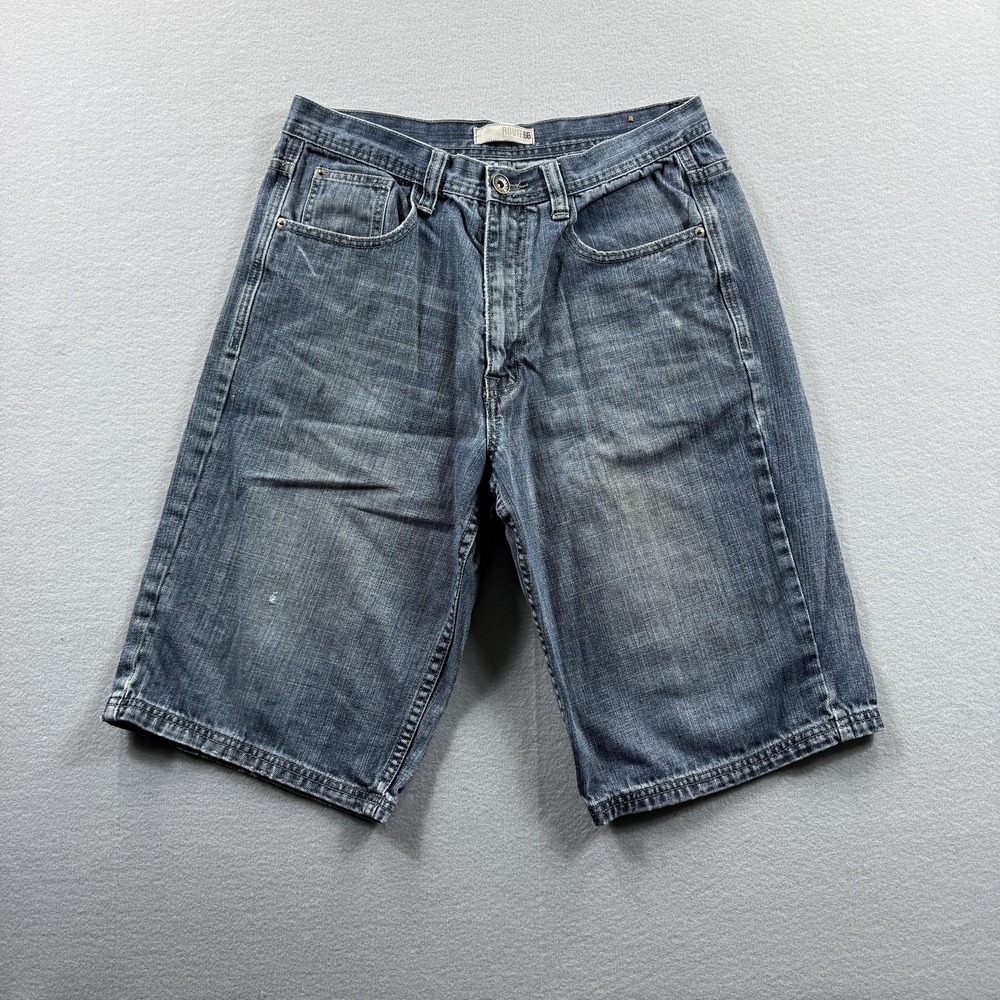Route 66 Shorts Mens 30 Blue Denim Bermuda Relaxed Fit Embroidered Pockets Cross